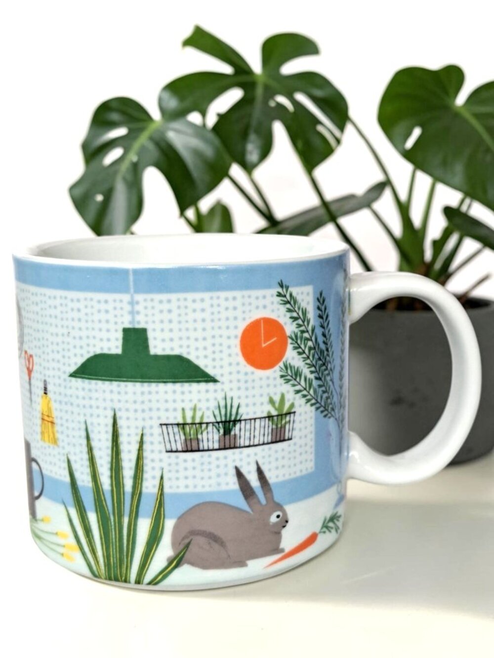 west elm Coffee Mug by SAM KALDA Modern Art Cup Rabbit Bunny Plants in the City